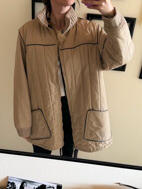 Vintage Ms. Freddi Classic Tan Quilted Jacket with Rib Collar - Unbranded
